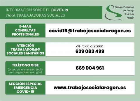 Teléfonos de atención a Profesionales Colegio Profesional TS Aragón